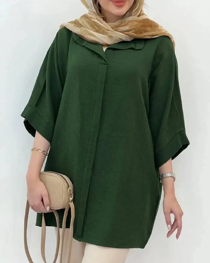 حراج شومیز مانتویی کنفی دکمه مخفی با رنگبندی زیبا قواره بزرگ  💙کد75531