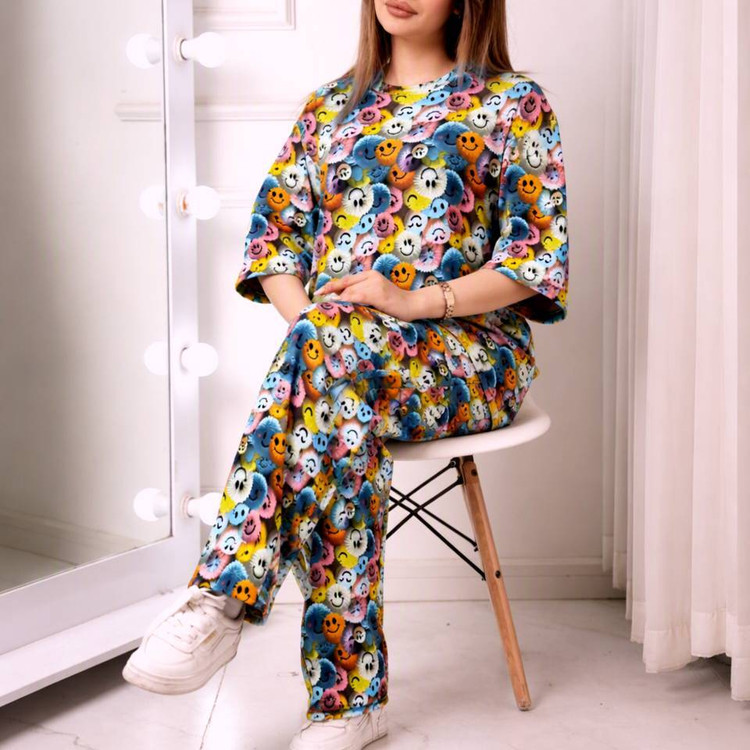 ست تیشرت شلوار راحتی سه بعدی🤍ch کد#۲۲۸۴۹🧡
