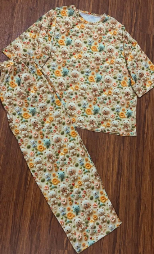 ست تیشرت شلوار راحتی سه بعدی🤍ch کد#۲۲۸۴۹🧡