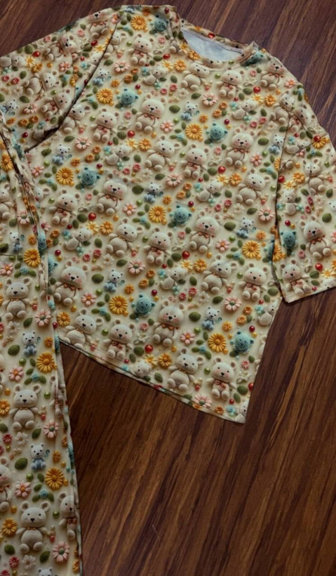 ست تیشرت شلوار راحتی سه بعدی🤍ch کد#۲۲۸۴۹🧡